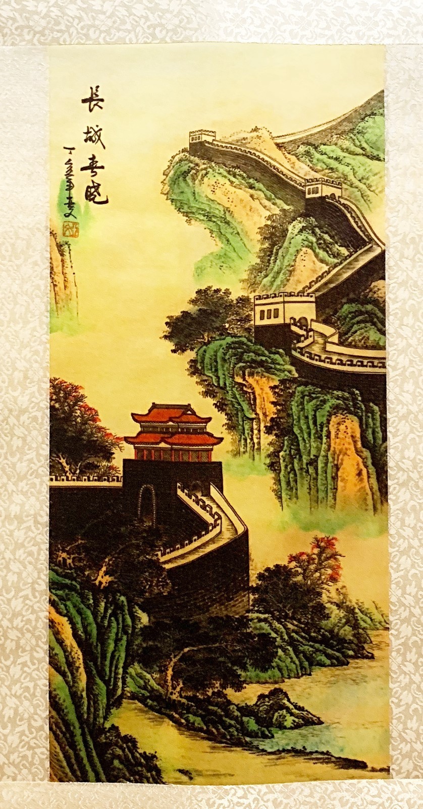 Change of Seasons at Great Wall Silk Scroll with Printed