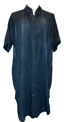 Current/Elliott Size 3 (L) Distressed Denim Button Front Shirt Dress Oversize