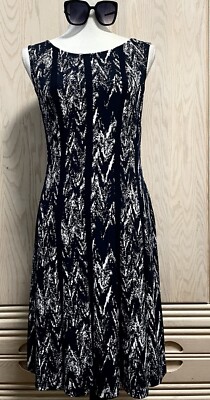 Connected Apparel Womens Blue/White Fit/Flare A-Line Sleeveless Dress Sz 6. New