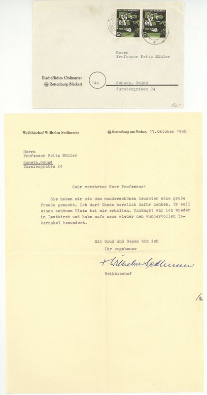 Wilhelm Sedlmeier (1898-1987) Bischof Theologe Rottenburg Neckar 1958 Autograph