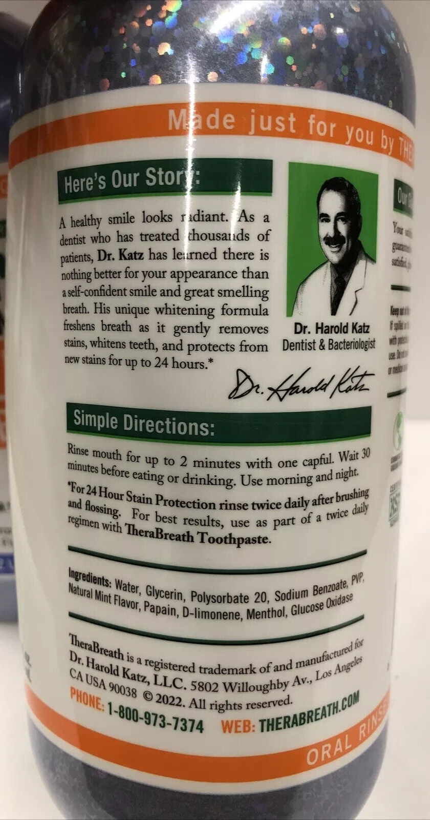 2 Pack TheraBreath WHITENING Fresh Breath 16oz Oral Rinse DAZZLING MINT 09/26