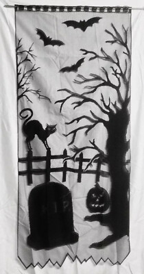 Halloween Black Cat on the Fence Lace Window Panel 40'' x 84'' Livingroom