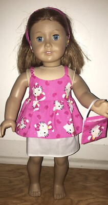 18'' Inch Doll Hello Kitty Outfit W/ Headband, Skirt, Top, Purse Pink, White