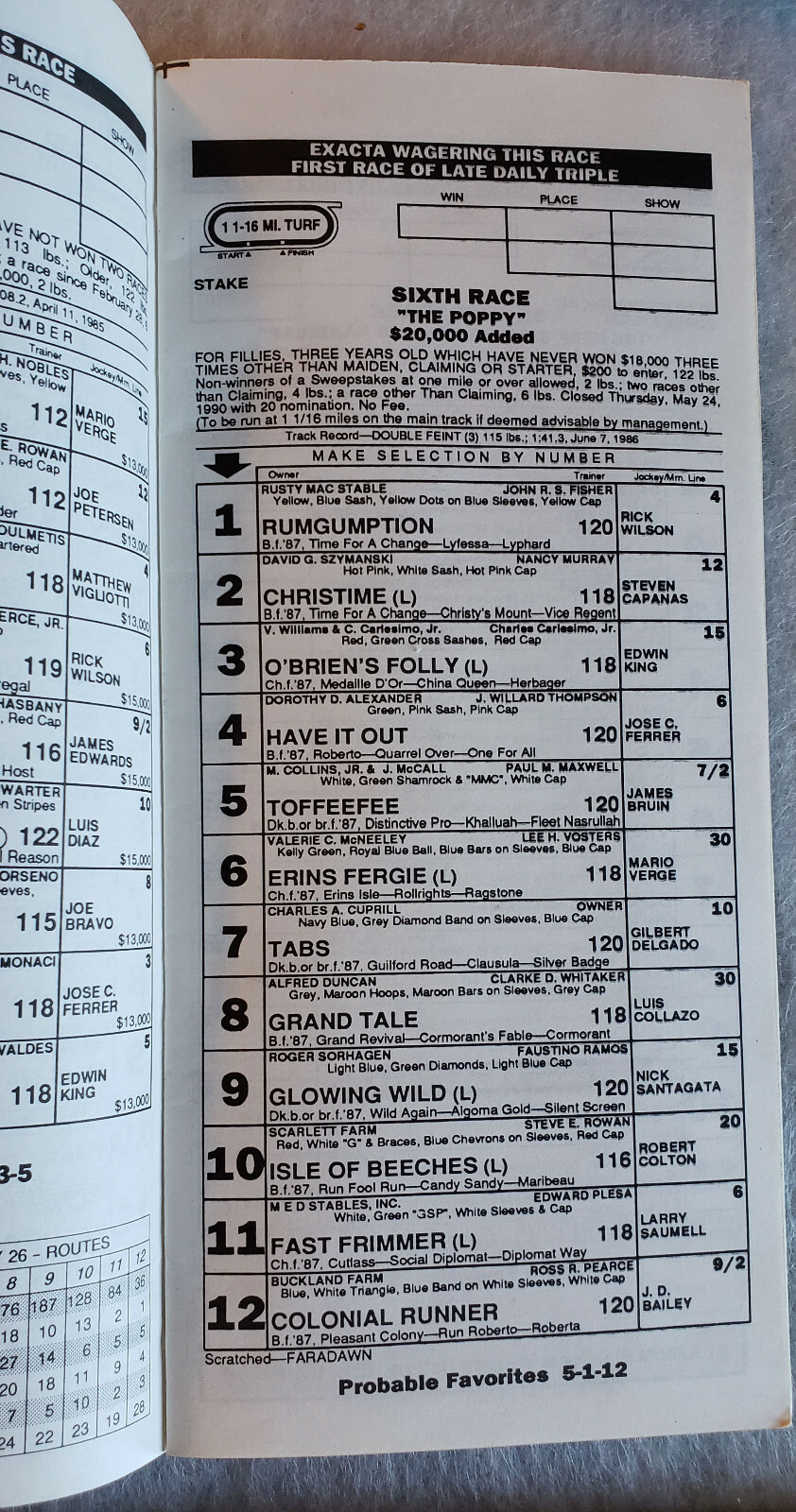 1990 Jersey Derby Program - Garden State Park - Horse Racing NJ