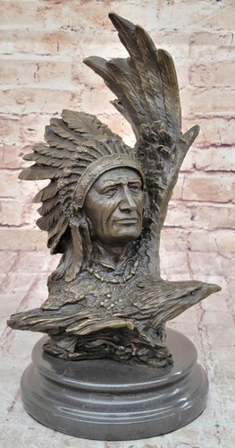 Native American Indian Warrior Chief Bronze Bust Sculpture Statue Figurine Sale