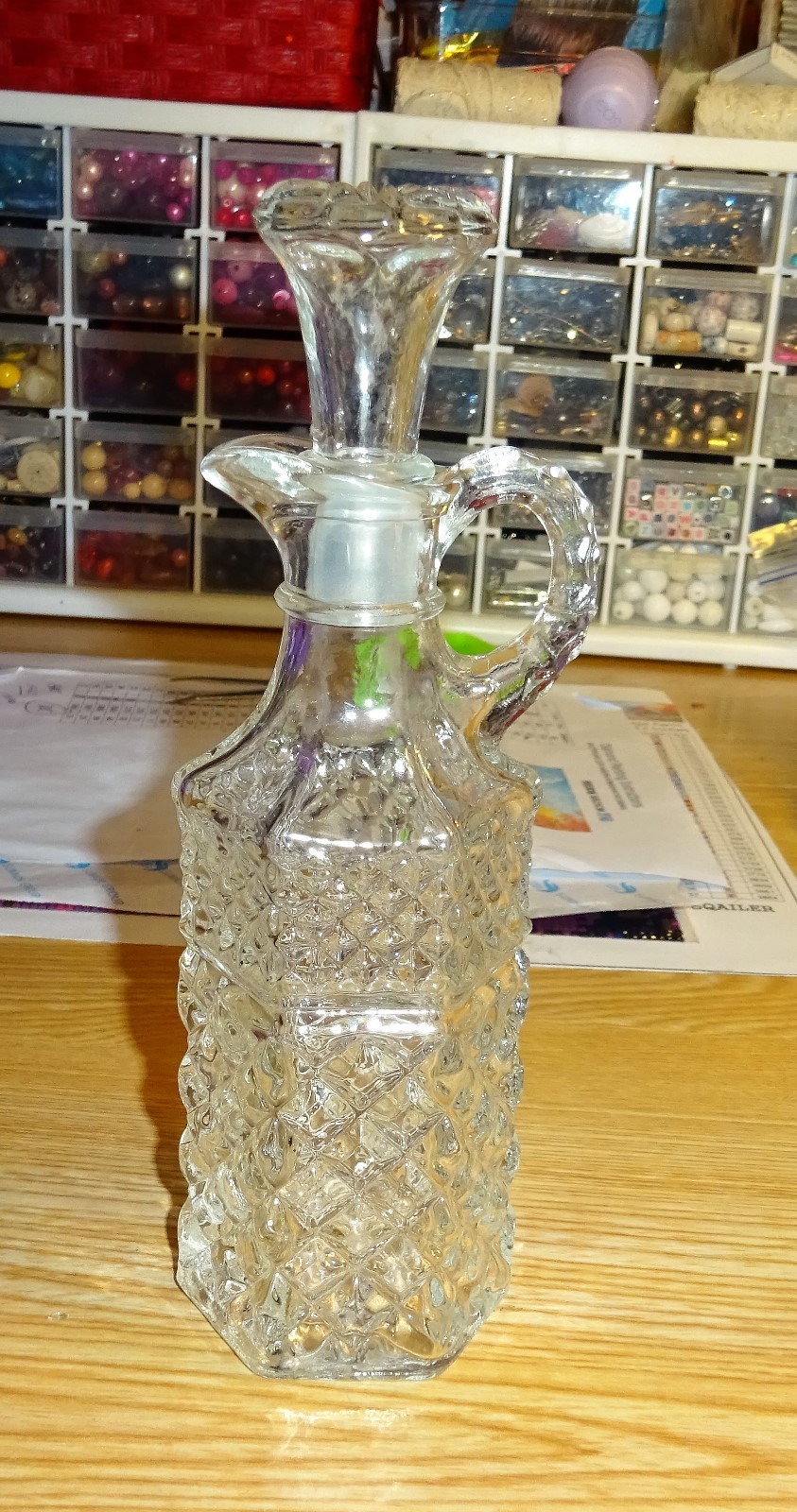 Antique Vintage  Clear Cut Oil or Vinegar Cruet W/ stopper 7