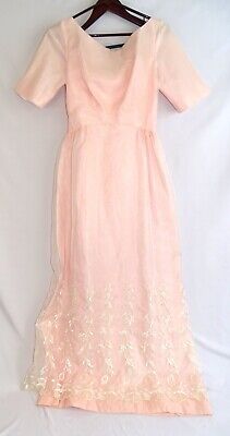 Vintage 1950's Lorrie Deb Taffeta With Sheer Embroidered Overlay Size 7