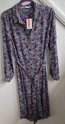 Oasis Long Coatdress Multicoloured Floral Long Sleeved Size 12