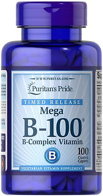 Puritans Pride Комплекс витаминов B-100 с временным высвобождением - 100 Капсул