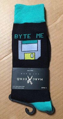 Marc Ecko Floppy Disk Byte Me Teal Novelty Socks Sz 6-12 Men s Crew New AR187