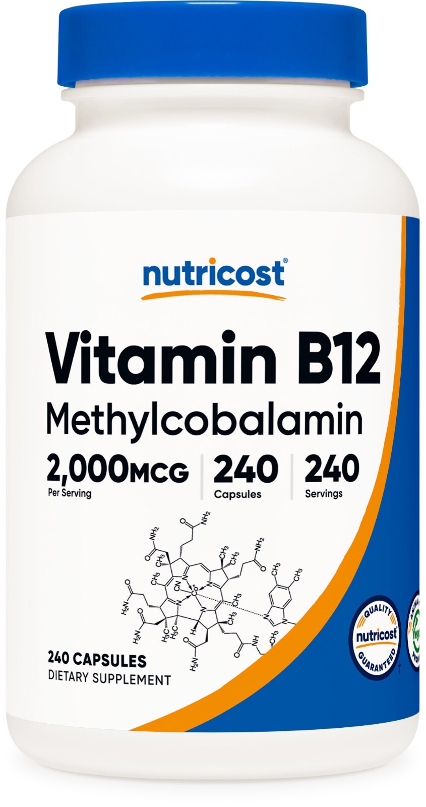 Nutricost Витамин B12, 2000 мкг, 240 капсул - без ГМО и глютена