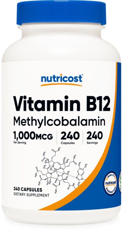 Nutricost Vitamin B12 (Methylcobalamin) 1000mcg, 240 Capsules - Non-Gmo