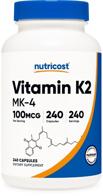 Nutricost Vitamin K2 (MK4) 100mcg, 240 Capsules - Gluten Free and Non-GMO