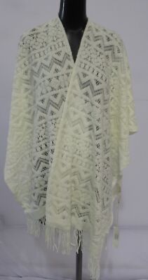 Macchia di Ruggine Women's Acrylic Fringe Open Shawl RH7 Ivory One Size NWT