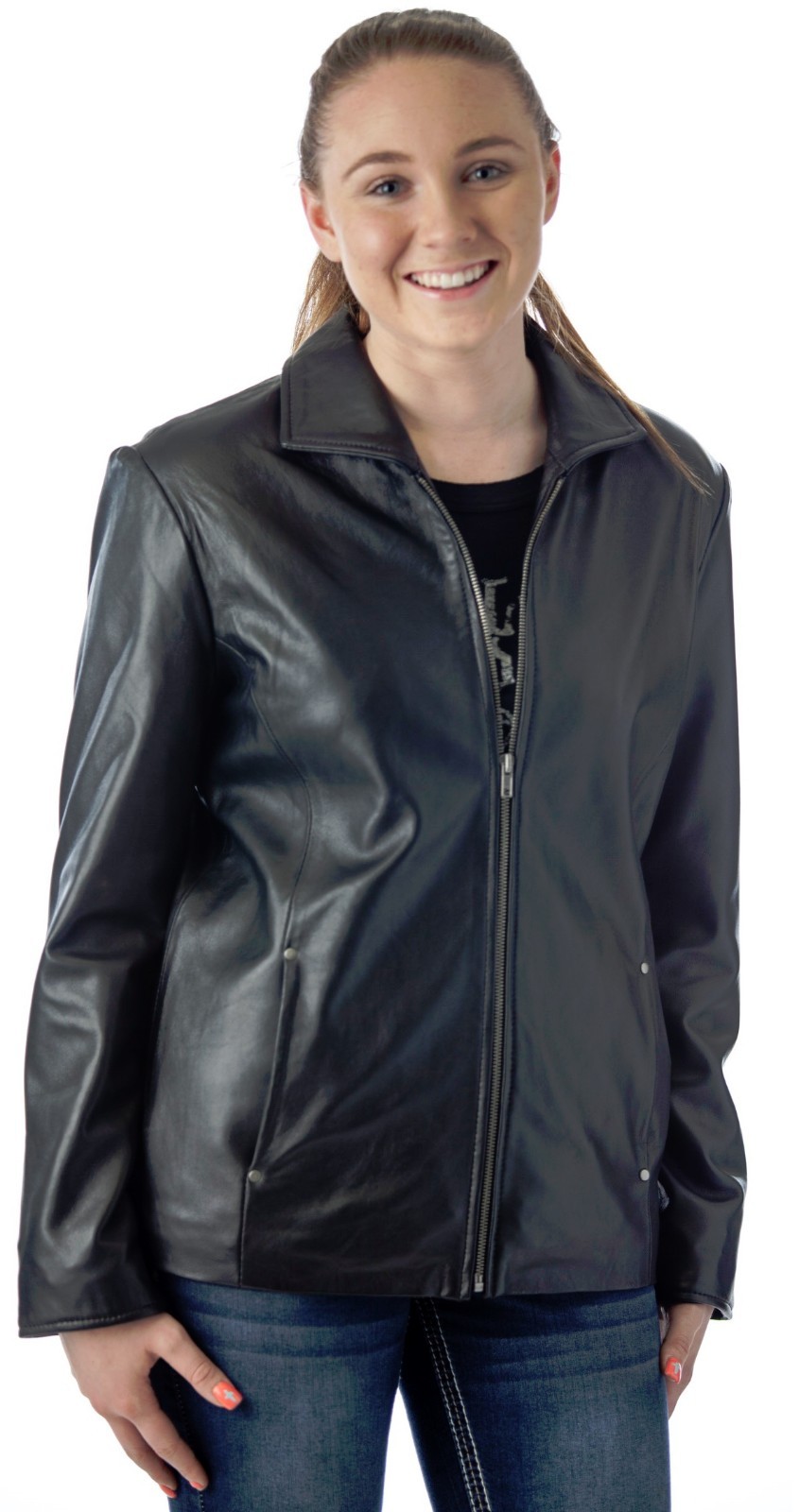 Preowned Reed Women's 26" Classic Leather Jacket Soft Genuine