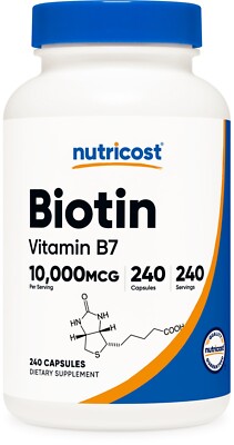 Nutricost Biotin (Vitamin B7) 10,000mcg (10mg), 240 Capsules