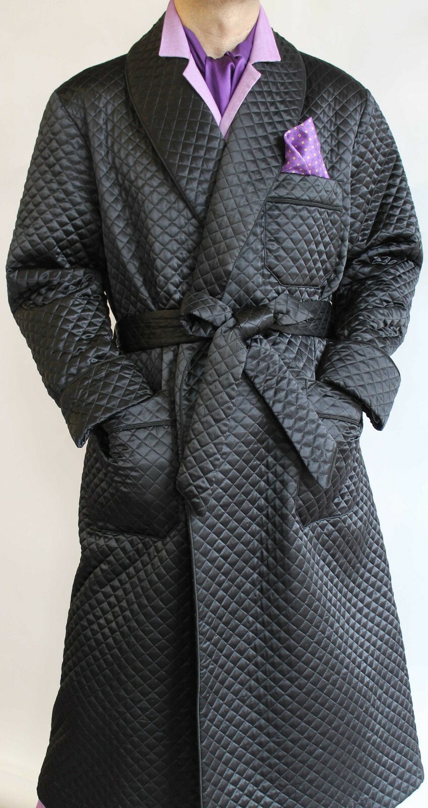 Pre-owned Handmade Mens Black Silk Smoking Jacket Host Wear Robe De Chamber Dinner Gown Blazer Coat