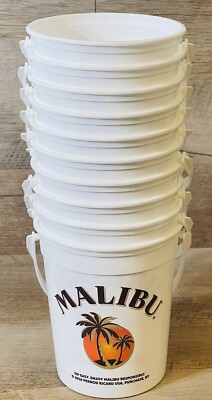 Malibu Rum Plastic Drink Bucket Cups With Handle Logo Set Of 10