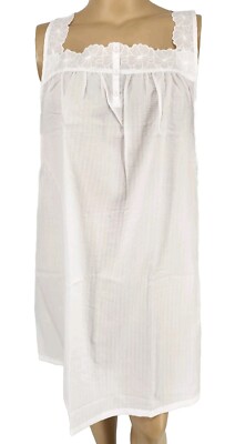 NWT Womens Sleeveless Nightgown Seersucker White Cotton Blend Croft & Barrow
