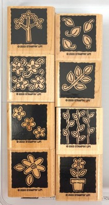 Stampin Up Garden Blocks Set of 8 Mounted Rubber Wood Ready to Use Flower Leaf