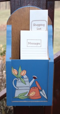 Rustic Wood Wall Mount Letter Mail Newspaper Key Holder Depicts Garden Scene