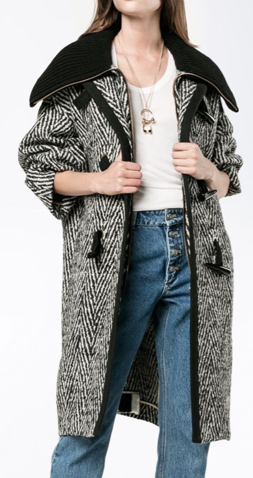 Pre-owned Chloé Cult Stripe Oversized Cocoon Coat Waist Long Jacket Parka 36 In Black