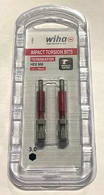 Wiha 3mm x 49mm Terminator Hex Impact Torsion Bits 1/4'' Hex Drive 2 Pack