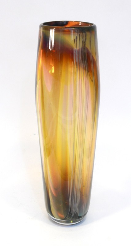 Nicolas Morin Beau Vase AmbrÃ© Verre SoufflÃ© DÃ©Cor Rubans MoirÃ©S 1985 Art Glass