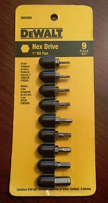 DEWALT 9 PC HEX DRIVE 1'' BIT TIPS DW2068 SAE 1/16''-1/4'' SCREW BITS ALLEN BITS