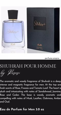 Shuhrah Pour Homme by Rasasi cologne EDP 3 / 3.0 oz New in Box