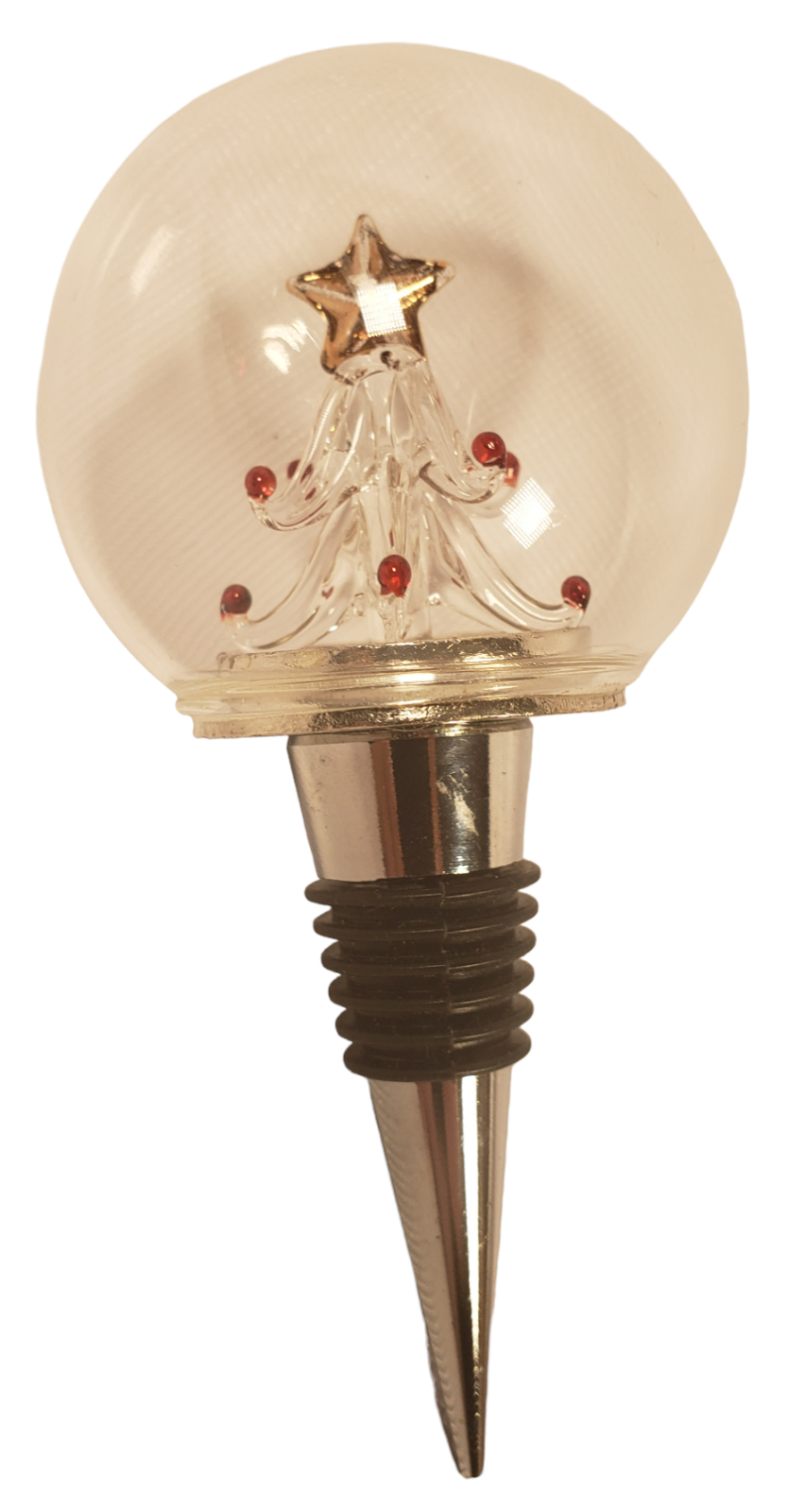 Barware Wine Stopper Art Glass Hand Blown Christmas Tree in CLEAR Globe A36 #