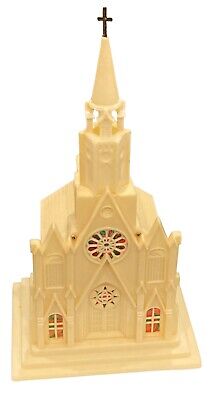 Vintage Oversea Hong Kong Musical Lighted Plastic Church. Plays Silent Night.