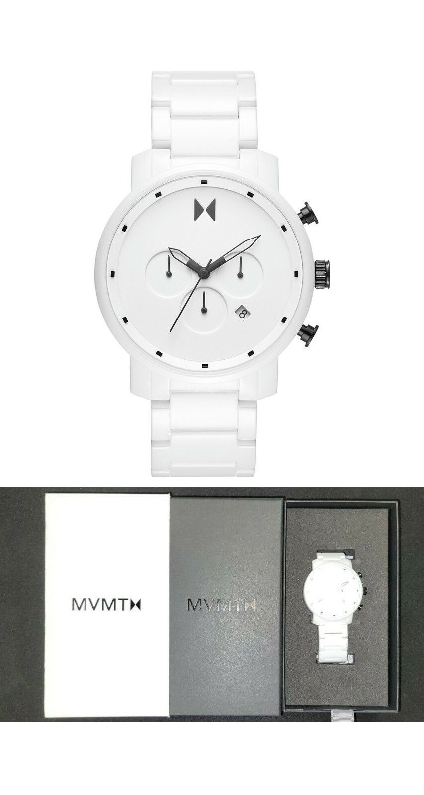 Pre-owned Mvmt Movement Exclusive Limited Edition Chrono Ceramic White Black Watch 45mm