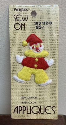 New Sealed Embroidered Appliqué Clown Patch Vintage Wrights Patch Sew On NOS