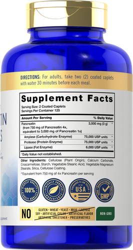 Pancreatin Digestive Enzymes | 3000mg | 250 Caplets | Non-GMO | by Carlyle