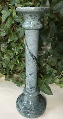 Vtg Turned Green Marble Column Candlestick Taper Holder 9'' Tall Felt Bottom