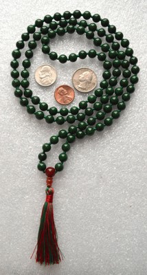 Green Mashan Jade & Carnelian 8mm 108+1 Hand Knotted Om Mala Beads Necklace
