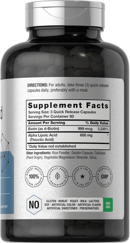 Alpha Lipoic Acid 600mg | 240 Capsules	| with Biotin Optimizer | by Horbaach