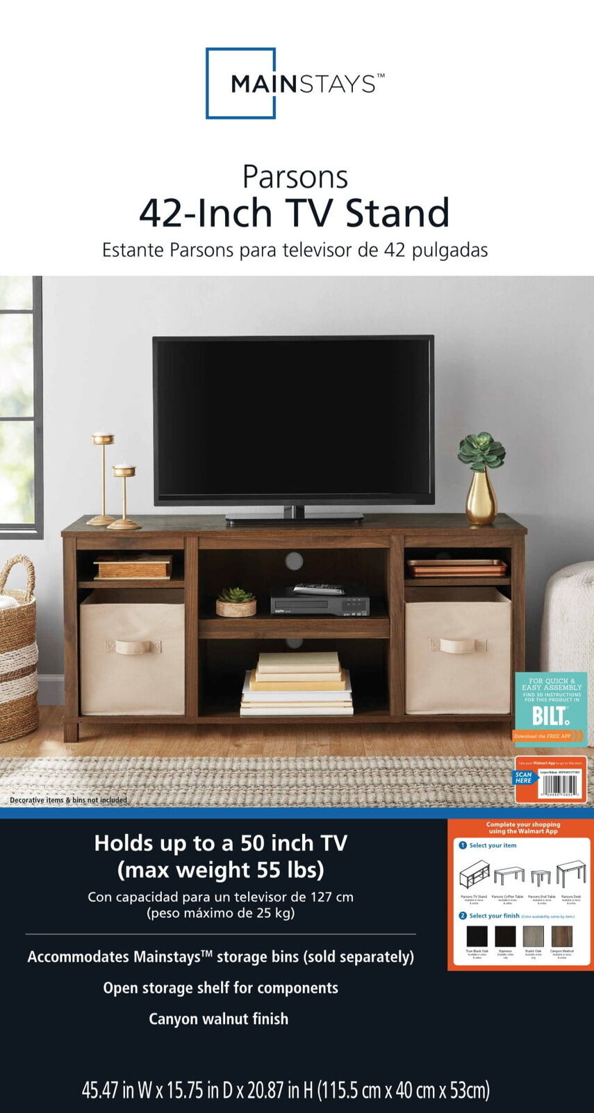 TV Stand for TVs up to 50" Open Storage Shelf Entertainment Center Console Table