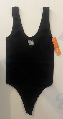 Colsie Women's Size XS Seamless V-Neck Thong Bodysuit Black