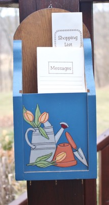 Rustic Wood Wall Mount Letter Mail Newspaper Key Holder Depicts Garden Scene