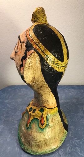 VINTAGE PAPER MACHE FEMALE BUST STATUE INDIAN HINDU SIAMESE THAI BALI?~SCULPTURE