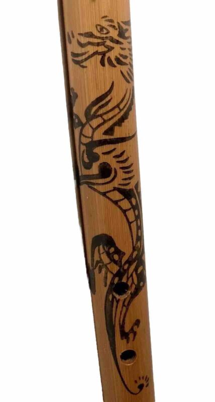 Vintage 12.25” Handcrafted & Hand Painted Wooden Flute Marked Japan With Dragon