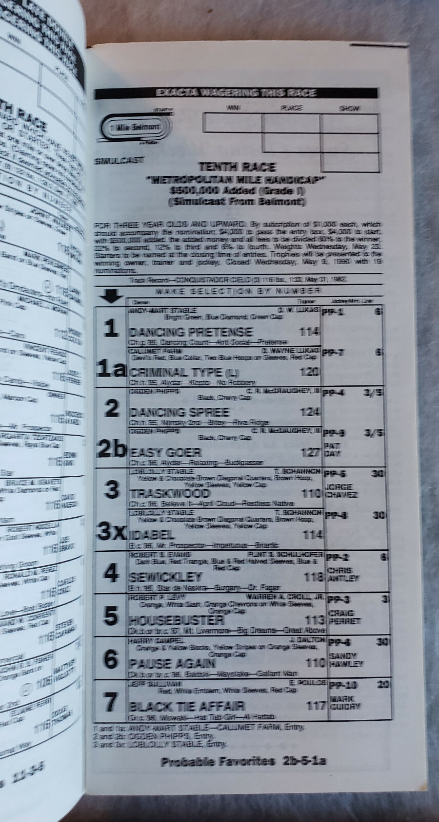 1990 Jersey Derby Program - Garden State Park - Horse Racing NJ