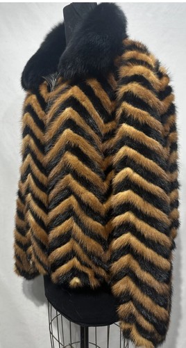 Pre-owned Handmade Man's Real Mink Fur Golden Black Zic Zac Design Jacket Coat All Sizes Pre Sale