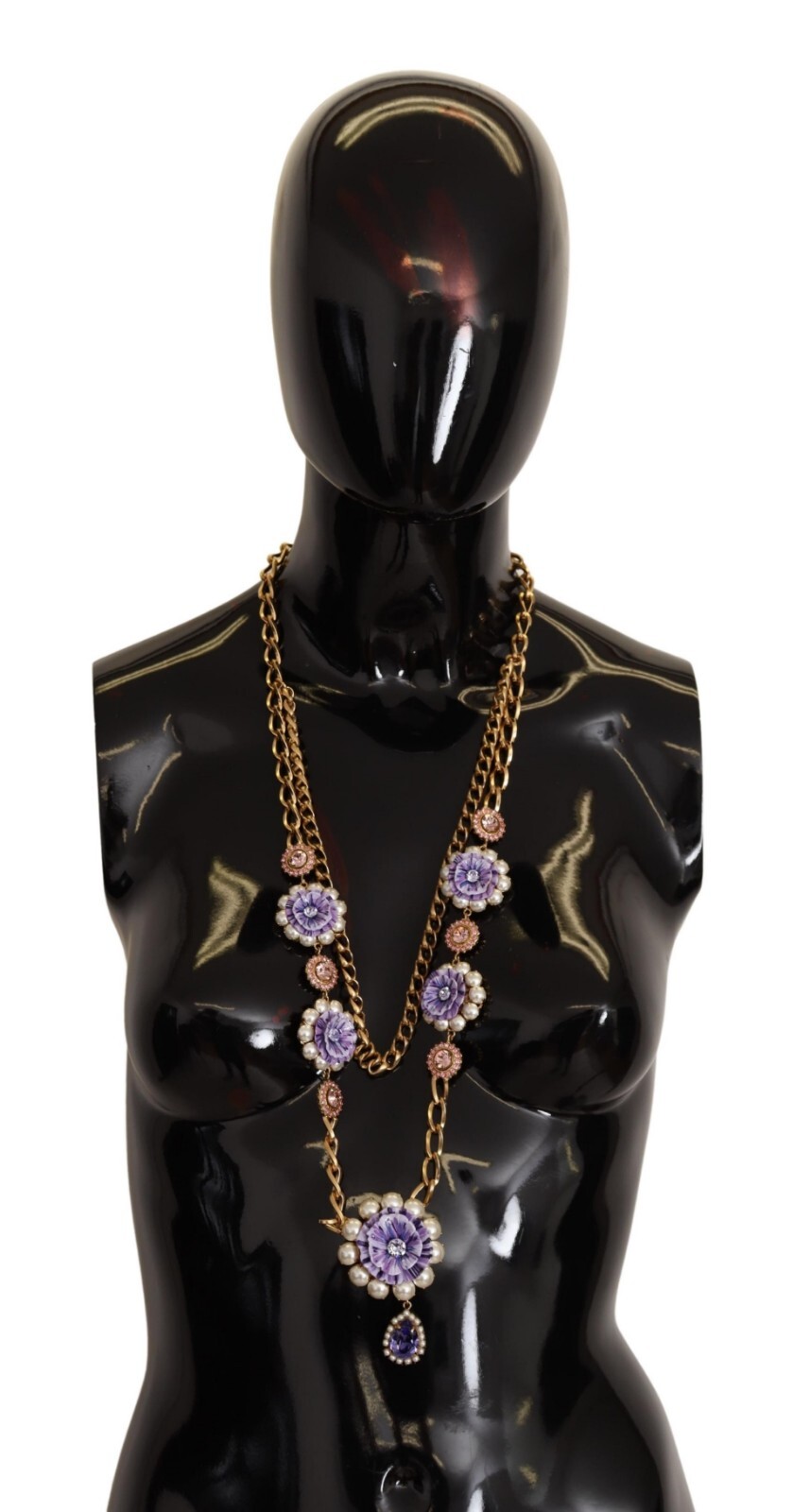 DOLCE & GABBANA Necklace Gold Tone Floral Crystals Purple