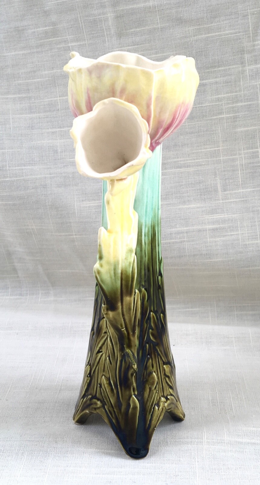 Antique Art Nouveau Ceramic Majolica Vase - Floral/Tulips - France?