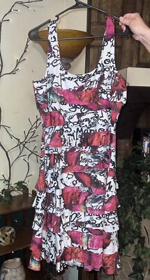 TANGO MANGO  XXL Stretch Floral Tiered Ruffle Tank Dress Size 2X Burgundy