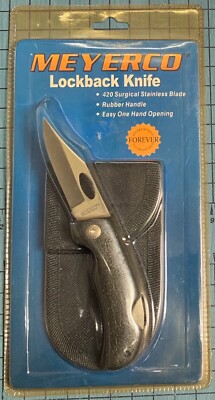 MEYERCO Lockback Folding Pocket Knife 420 Surgical Stainless with Rubber Handle 