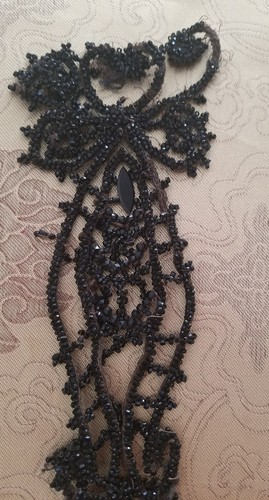 Antique Beaded Trim Flapper Black Appliqué Embellishment Beads Salvage A38